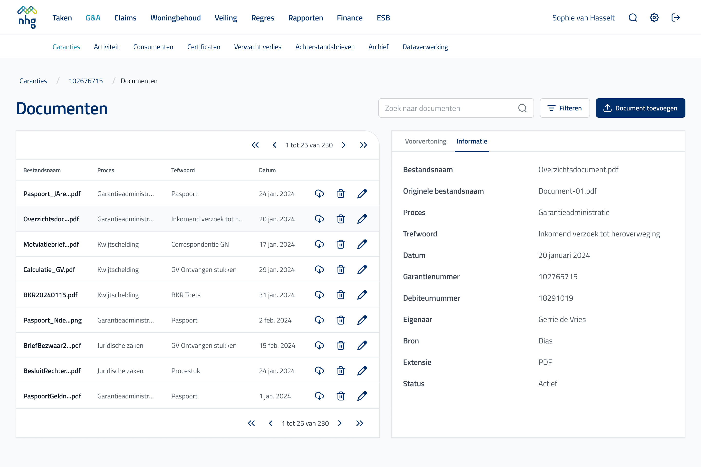 The document overview of a guarantee, with a preview