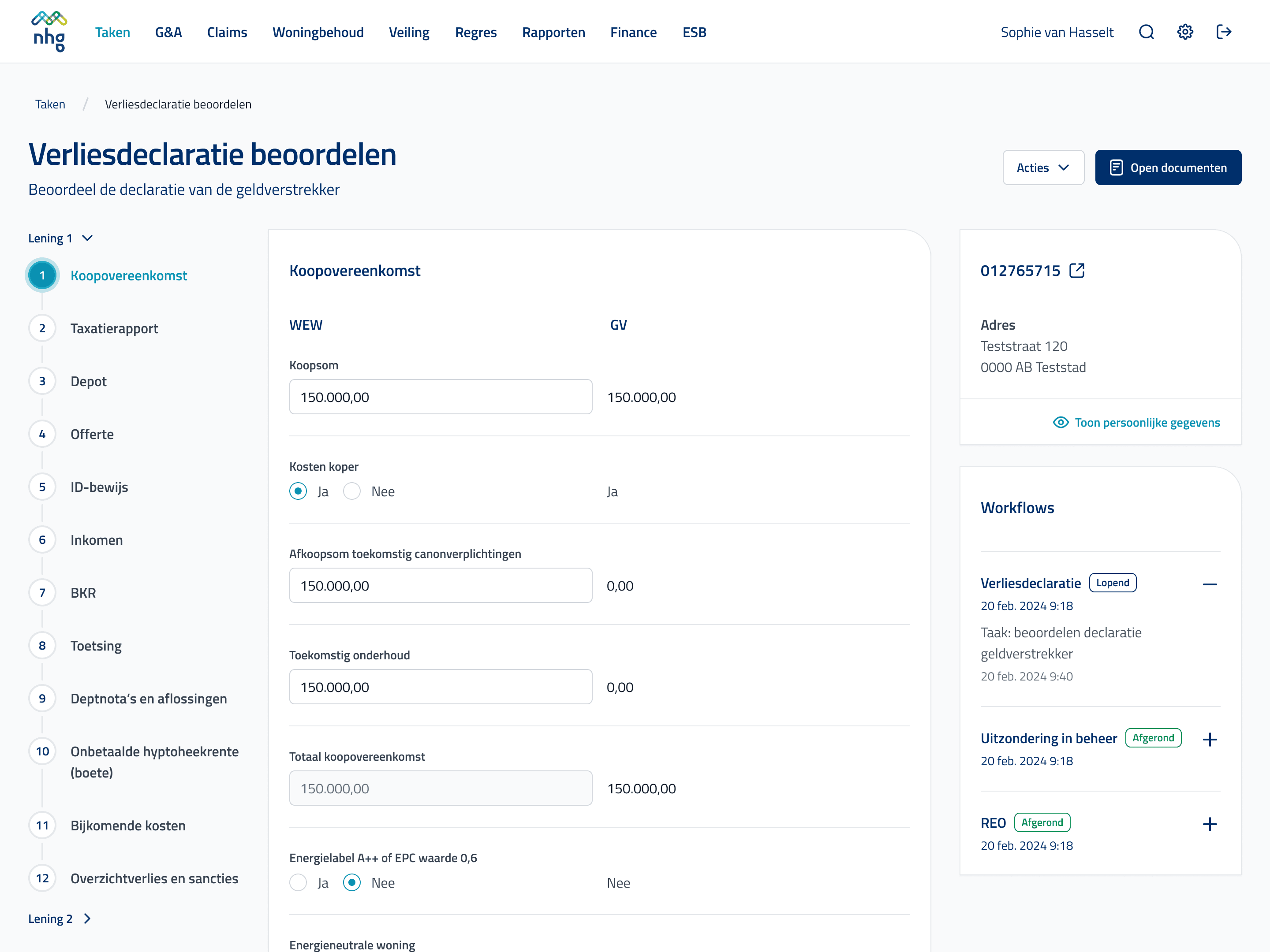 De workflow voor het beoordelen van een verliesdeclaratie